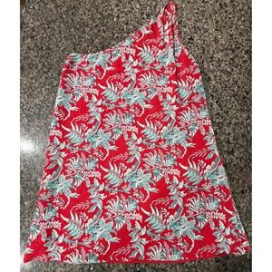 LOFT Red Tropical Floral One Shoulder Lined Top Size Medium Side Zip Boho Summer